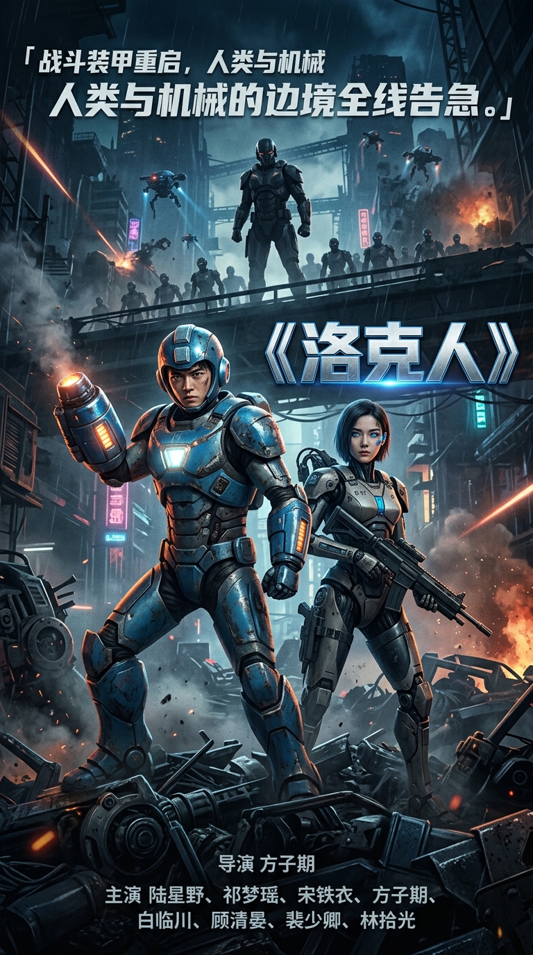 《洛克人》竖幅海报：陆星野半张脸与B-17机械轮廓对峙